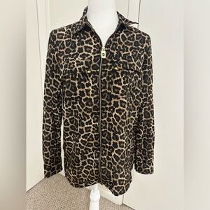 Michael Kors Leopard Print Full Zip Blouse Sz S